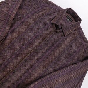 Jhane Barnes Mens XXL Silk Rayon Purple Brown Textured Striped Button Down Shirt